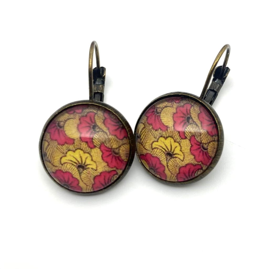 Boucles d'oreilles cabochon wax rouge et jaune