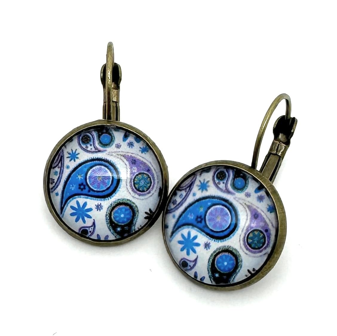 Boucles d'oreilles cabochon paisley bleu