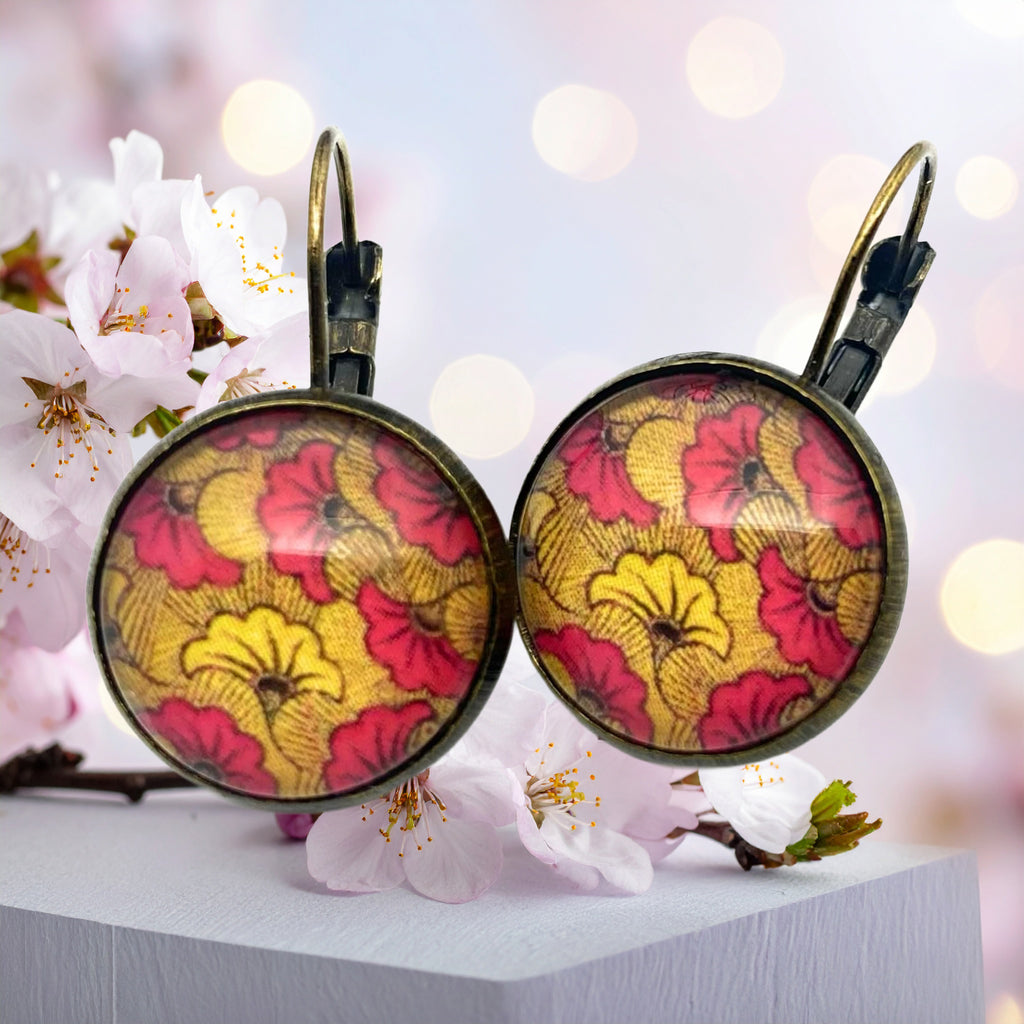 Boucles d'oreilles cabochon wax rouge et jaune